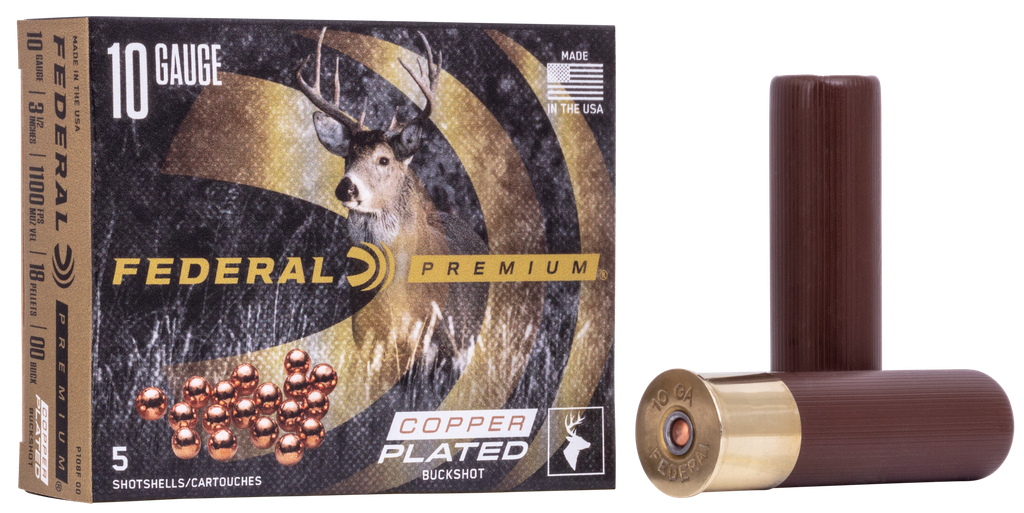 FEDERAL P108F00 PREMIUM BUCKSHOT 10 GA3.50" 18 PELLETS 2 1/4OZ 00 BUCKSHOT 5 RNDS