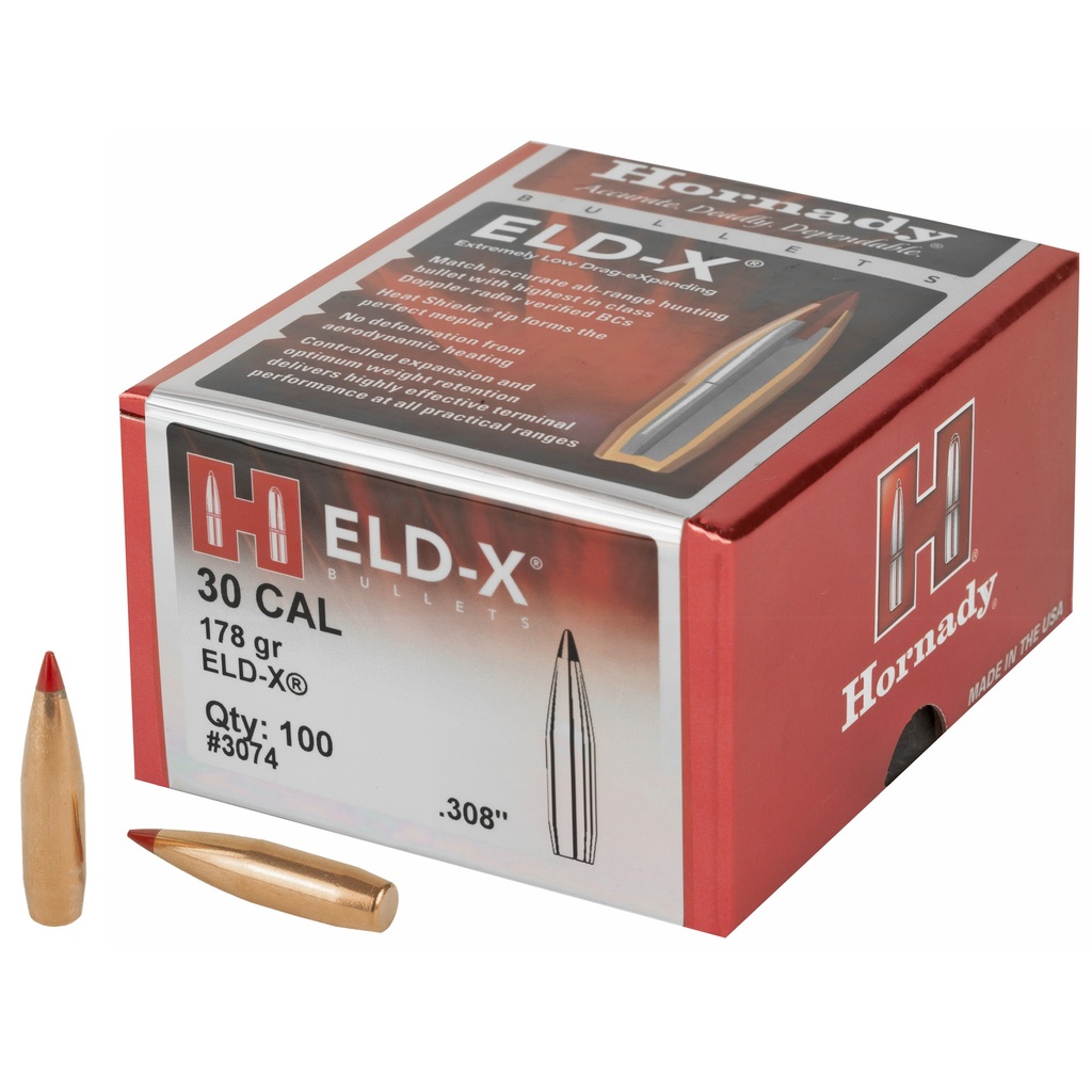 HORNADY 3074 ELD-X 30 CAL .308 178 GRAIN EXTREMELY LOW DRAG 100 CNT