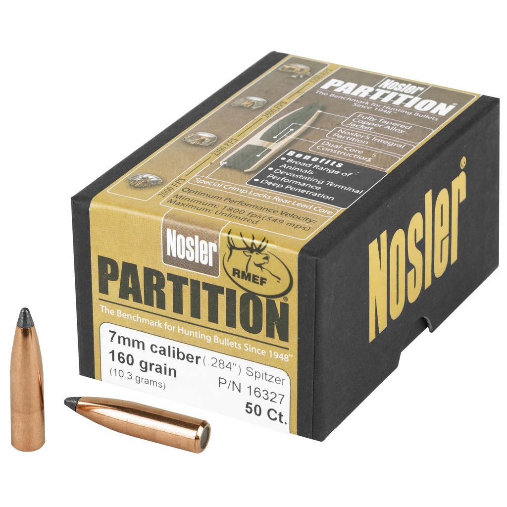 NOSLER 16327 PARTITION 7MM 160 GRAIN SP 50 CNT  