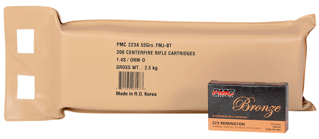 PMC 223ABP BRONZE BATTLE PACK 223 REM 55 GRAIN FULL METAL JACKET BOAT TAIL 200 RNDS