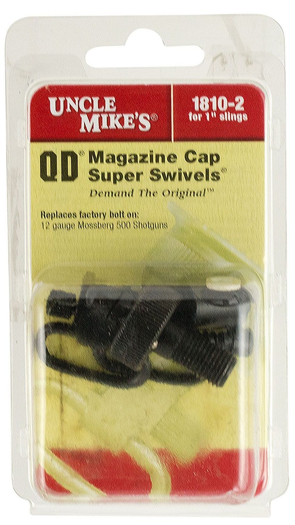 UNCLE MIKES 18102 MAG CAP SWIVEL SET MADE OF STEEL WITH BLUED FINISH, 1 IN LOOP SIZE & QUICK DETACH STYLE FOR 12 GAUGE MOSSBERG 500 INCLUDES TWO SUPER SWIVELS