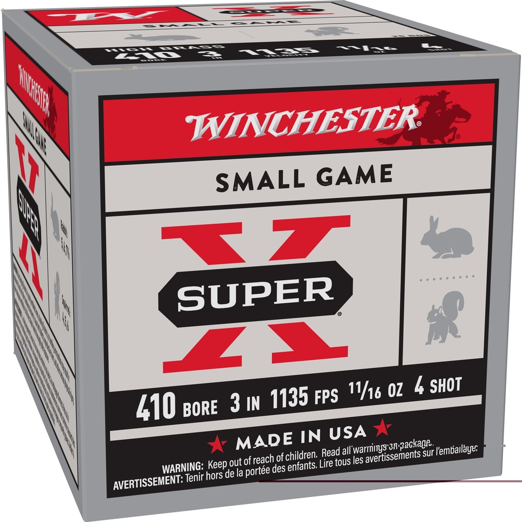WINCHESTER X4134 SUPER-X HEAVY GAME LOAD 410 GA 3" 11/16OZ 4 SHOT 25 RNDS