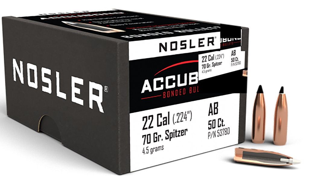 NOSLER 53780 ACCUBOND 22 CALIBER 70 GRAIN SPITZER POINT 50 CNT
