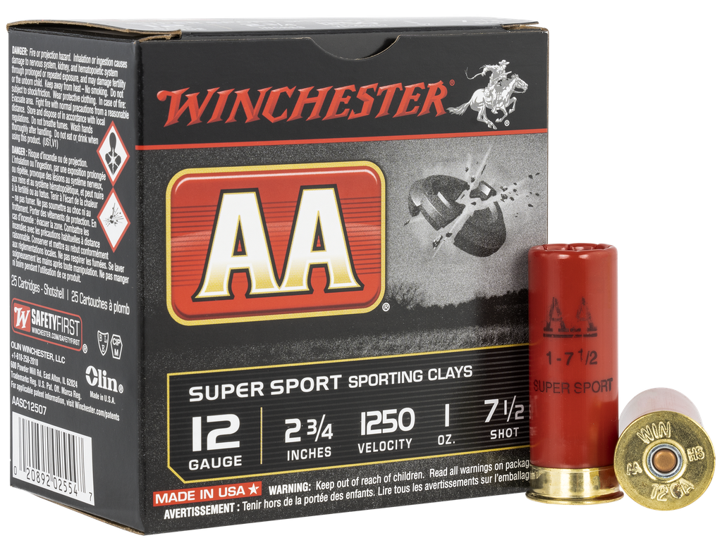 WINCHESTER AASC12507 AA SUPER SPORT SPORTING CLAY 12 GAUGE 2.75" 1OZ 7.5 SHOT 25 RNDS