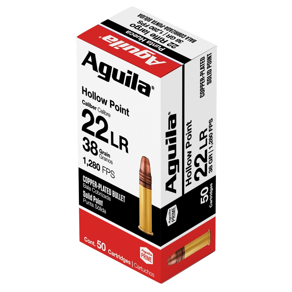 AGUILA 1B220335 SUPER EXTRA HIGH VELOCITY 22 LR 38 GRAIN COPPER PLATED HOLLOW POINT 50 RNDS