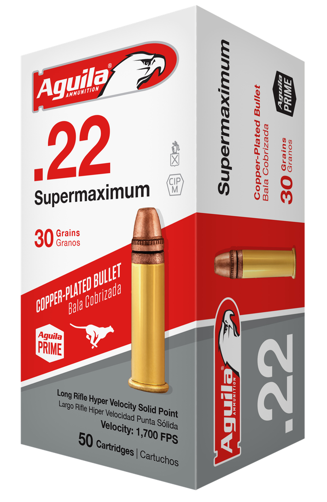 AGUILA 1B220298 SUPERMAXIMUM 22 LR 30 GRAIN COPPER PLATED SOLID POINT 50 RNDS