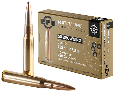 PPU PPM50 MATCH 50 BMG 725 GRAIN FULL METAL JACKET SOLID 5 RNDS