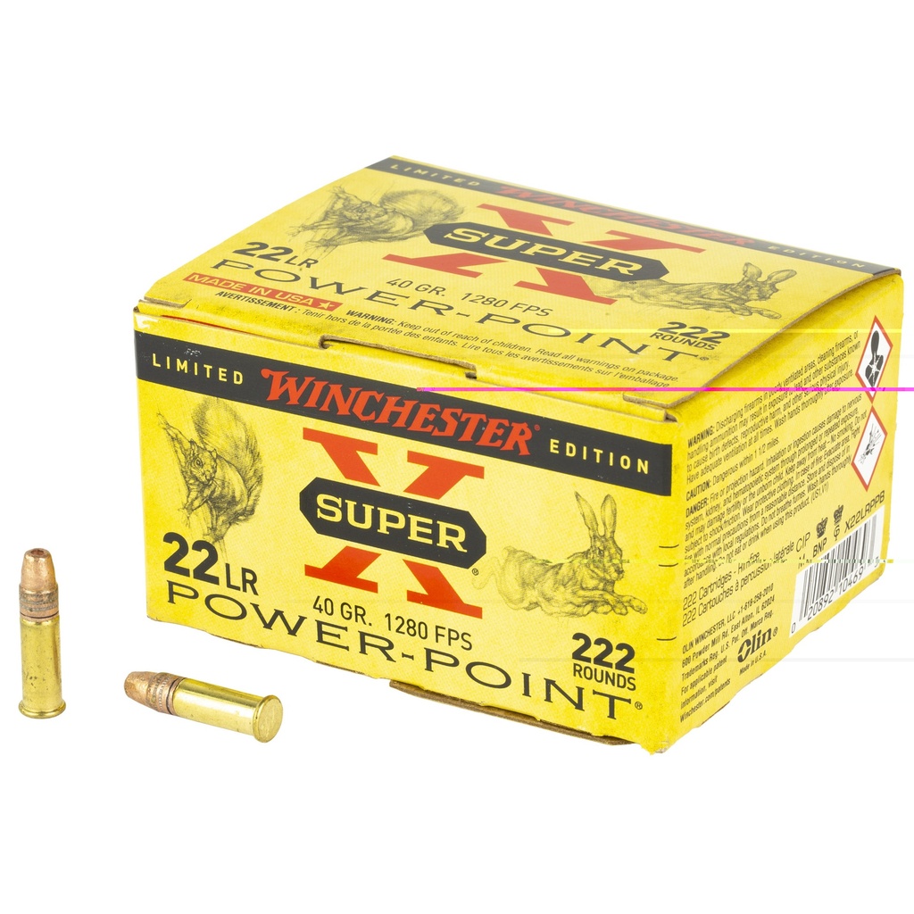 WINCHESTER X22LRPPB SUPER-X 22 LR 40 GRAIN PLATED HOLLOW POINT 222 RNDS