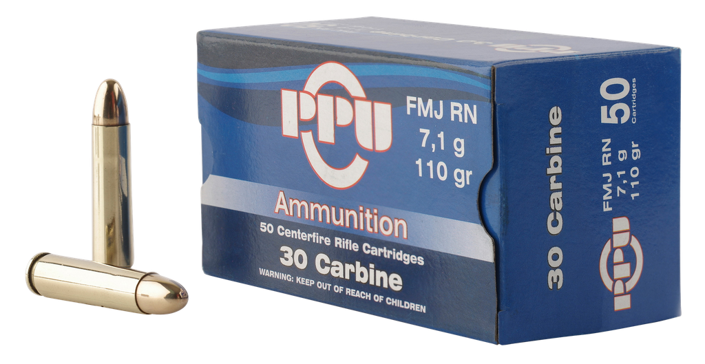 PPU PP30F STANDARD RIFLE 30 CARBINE 110 GRAIN FMJ ROUND NOSE 50 RNDS