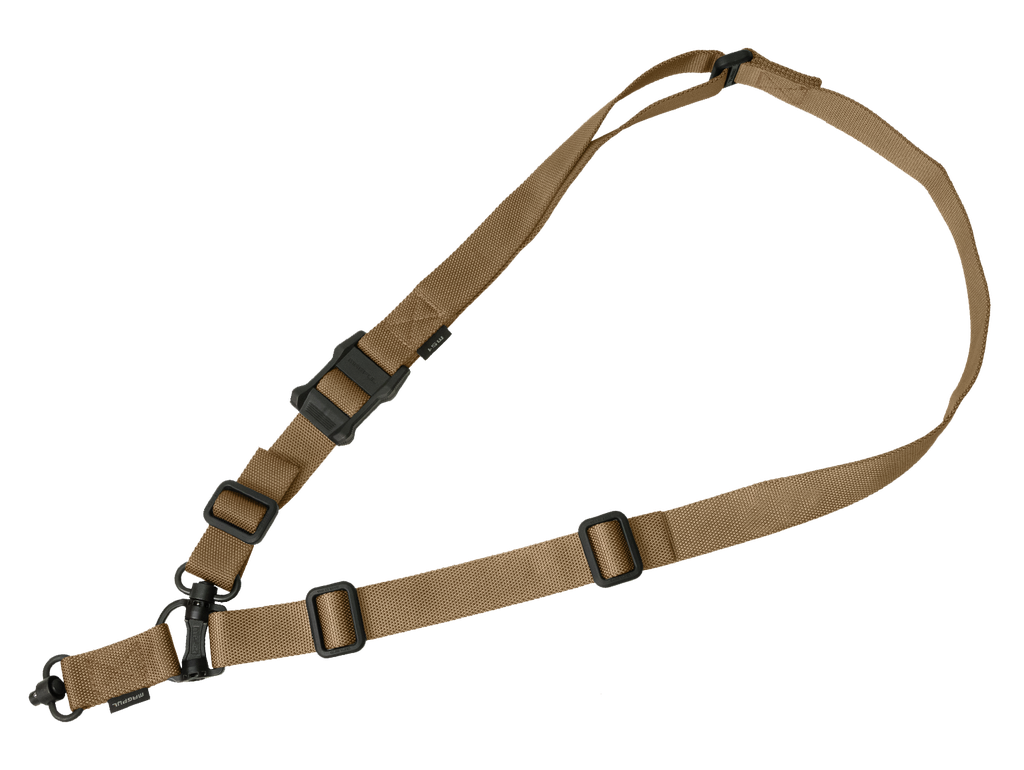 MAGPUL MAG518-COY MS4 SLING GEN2 MADE OF COYOTE NYLON WEBBING WITH 1.25" W, ADJUSTABLE ONE-TWO POINT DESIGN & 2 QD PUSH BUTTON SWIVELS FOR AR-PLATFORMS