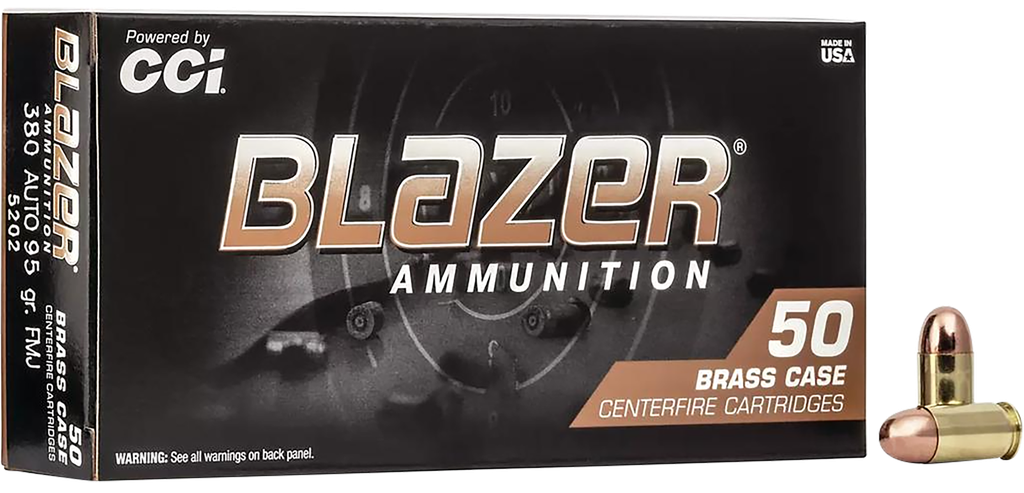 CCI 5202 BLAZER BRASS 380 ACP 95 GRAIN FULL METAL JACKET 50 RNDS