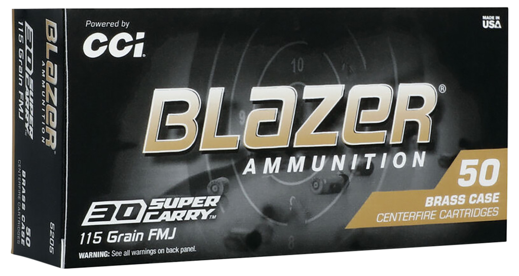 CCI 5205 BLAZER BRASS HANDGUN 30SUPER CARRY 115GR FULL METAL JACKET FLAT NOSE 50 PER BOX/20 CASE