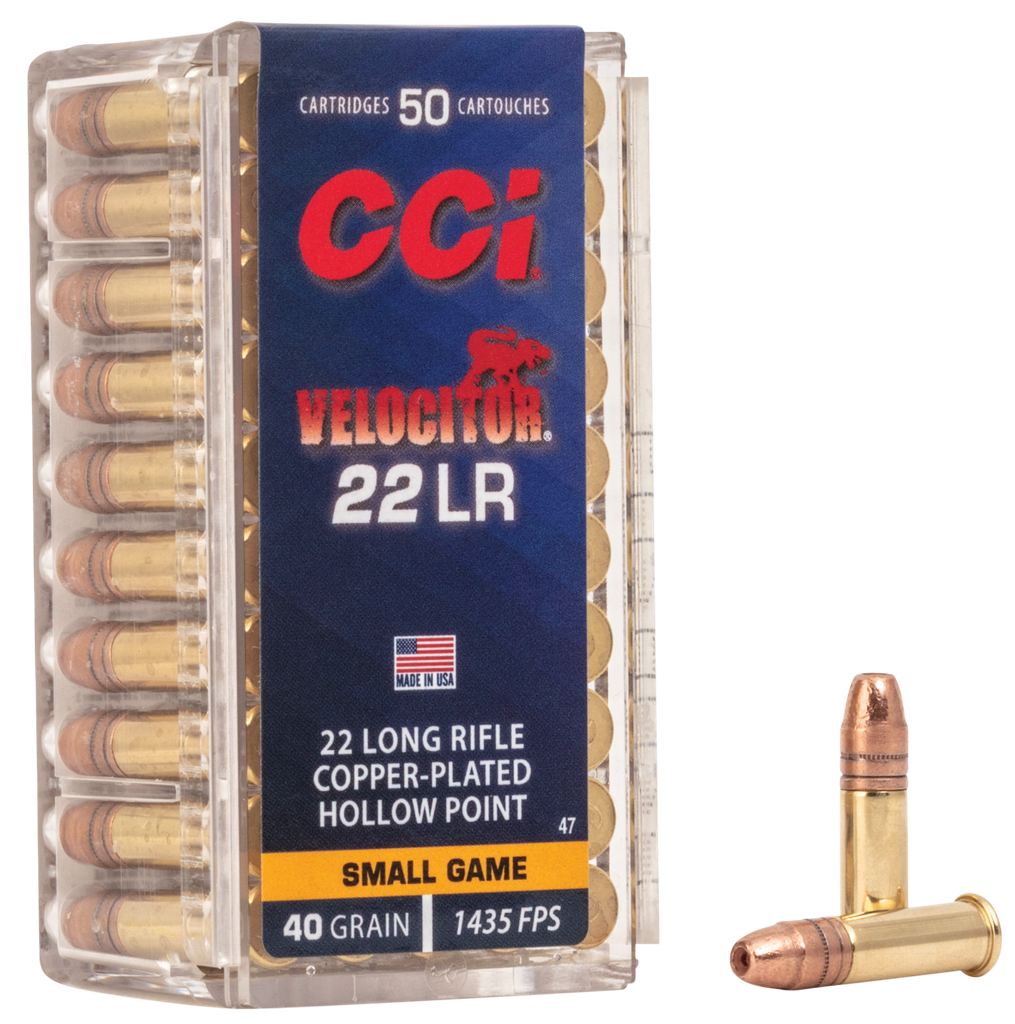 CCI 0047 VELOCITOR RIMFIRE 22 LR 40GR COPPER PLATED HOLLOW POINT 50 PER BOX