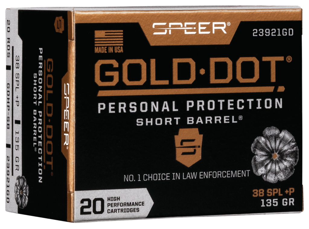 SPEER 23921GD GOLD DOT PERSONAL PROTECTION SHORT BARREL 38SPECIAL+P 135GR HOLLOW POINT 20 PER BOX