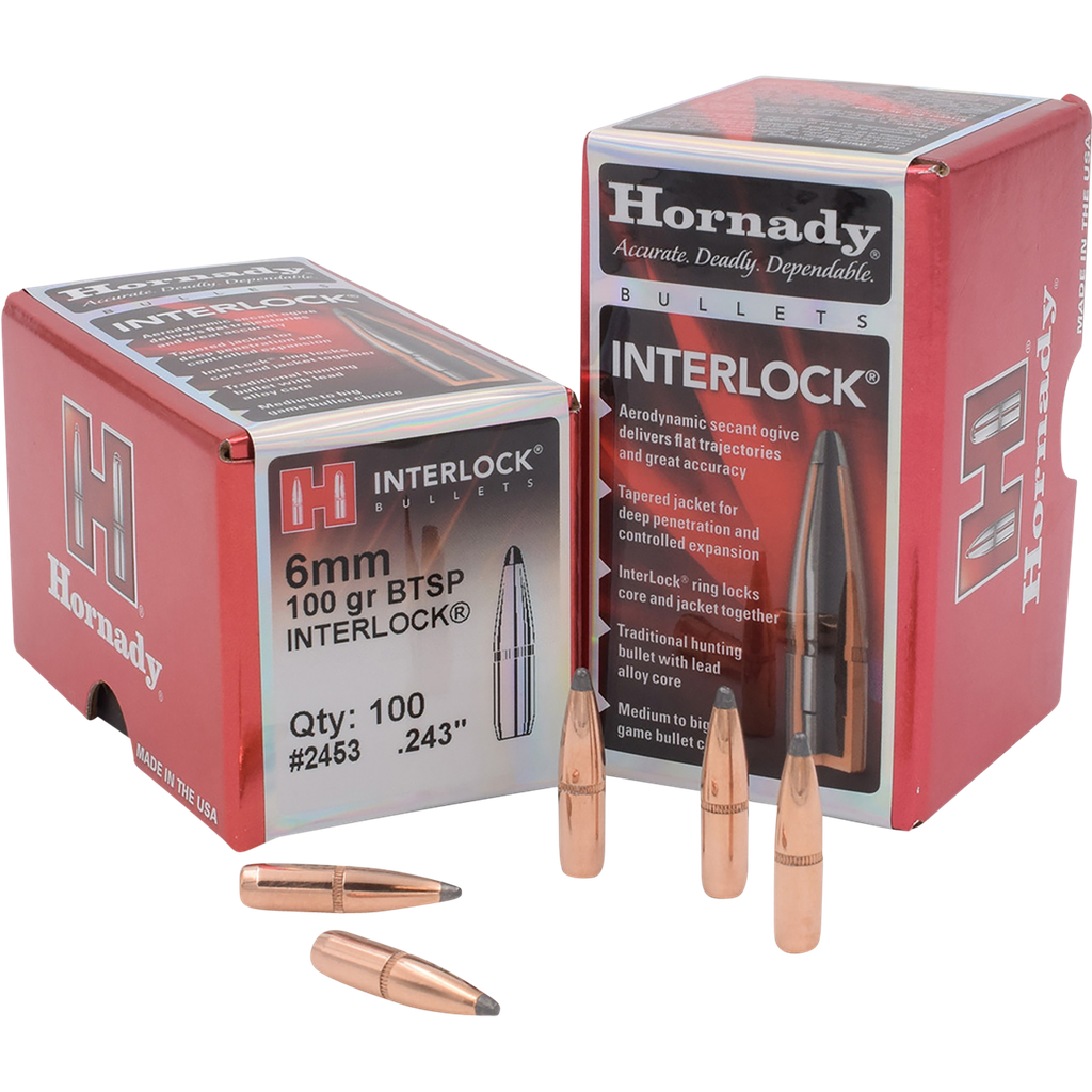 HORNADY 2453 INTERLOCK  6MM .243 100 GRAIN BOAT TAIL SPIRE POINT 100 CNT
