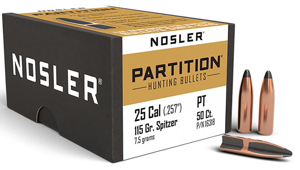 NOSLER 16318 PARTITION 25 CAL 115 GRAIN SPITZER 50 CNT