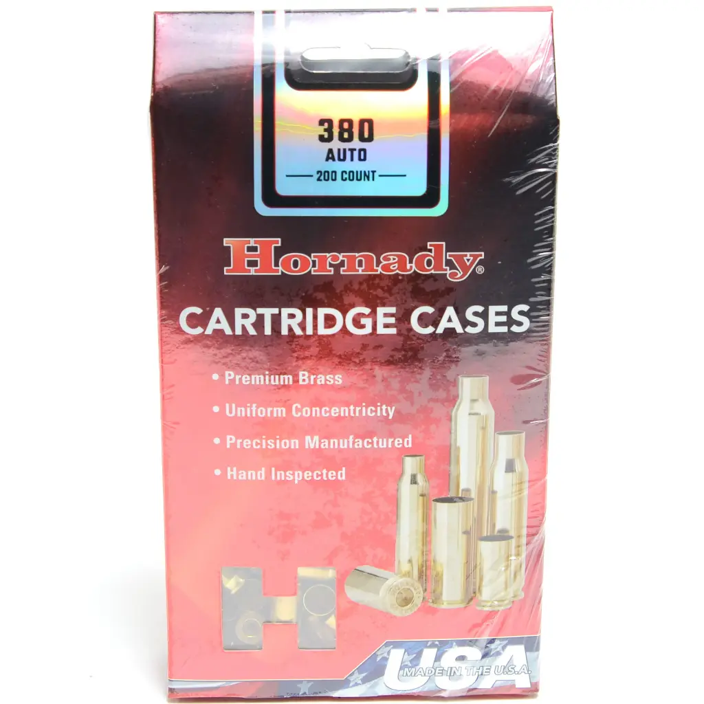 HORNADY RELOADING COMPONENTS .380 AUTO NEW UNPRIMED BRASS CARTRIDGE CASES 200 COUNT #8710