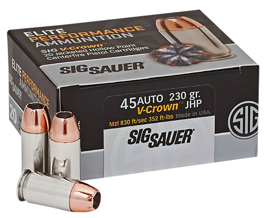 SIG SAUER E45AP220 ELITE PERFORMANCE 45ACP 230GR V-CROWN JHP 20 RNDS