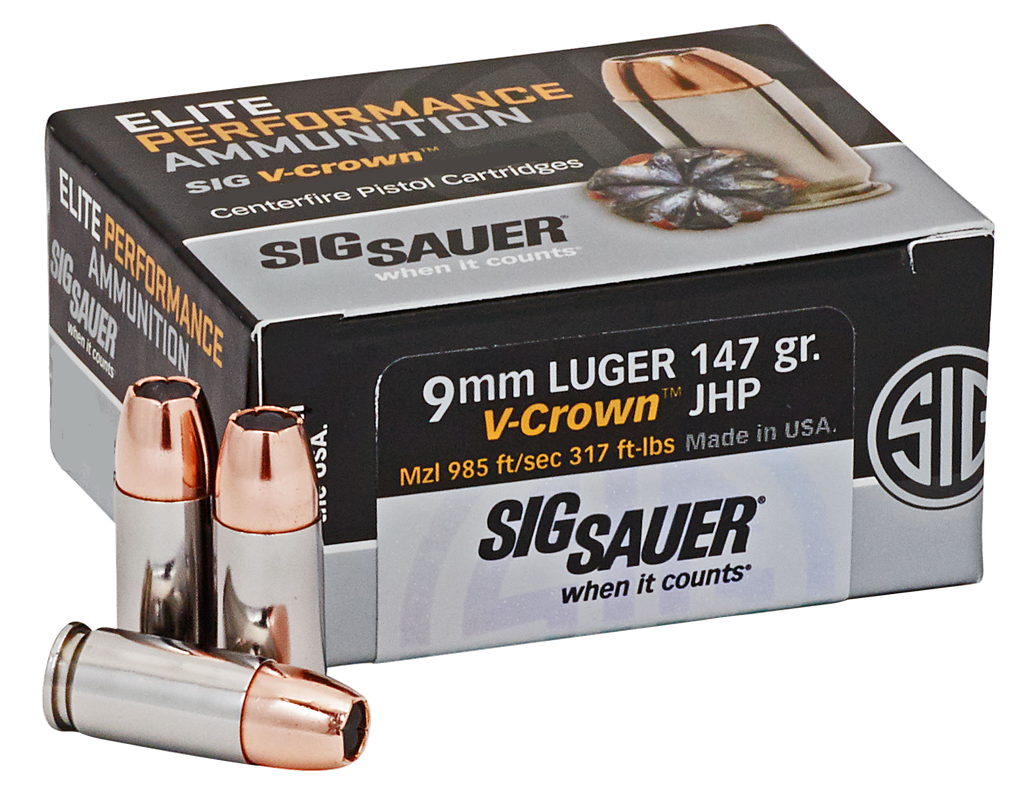 SIG SAUER E9MMA3-50 ELITE PERFORMANCE 9MM LUGER 147 GRAIN V-CROWN JHP 50 RNDS