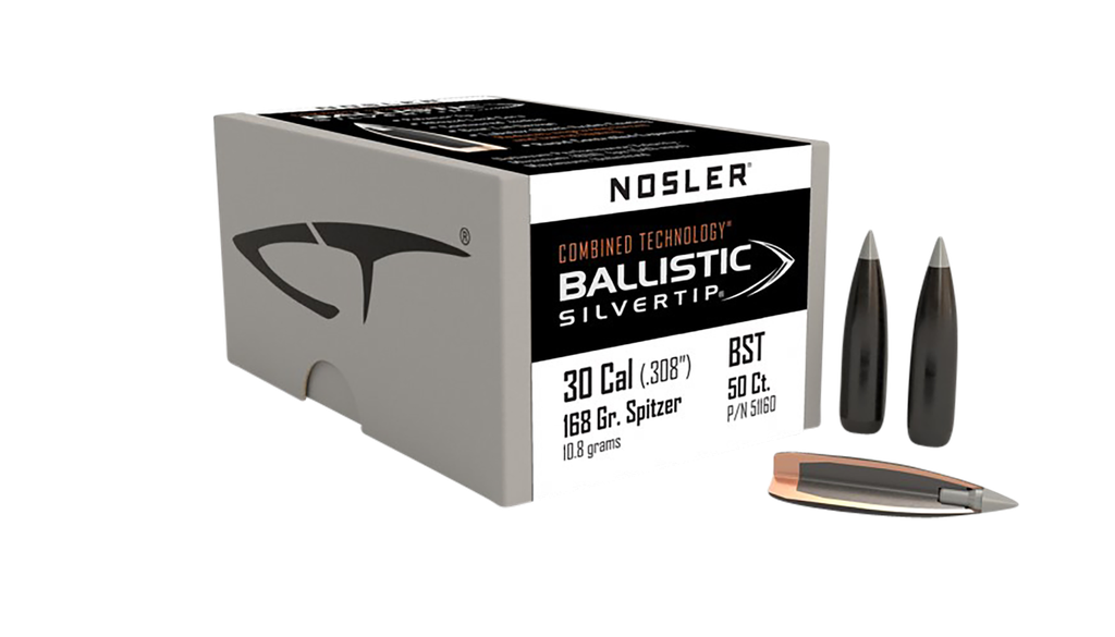 NOSLER 51160 BALLISTIC SILVERTIP 30 CALIBER 168 GRAIN SPITZER POINT 50 CNT
