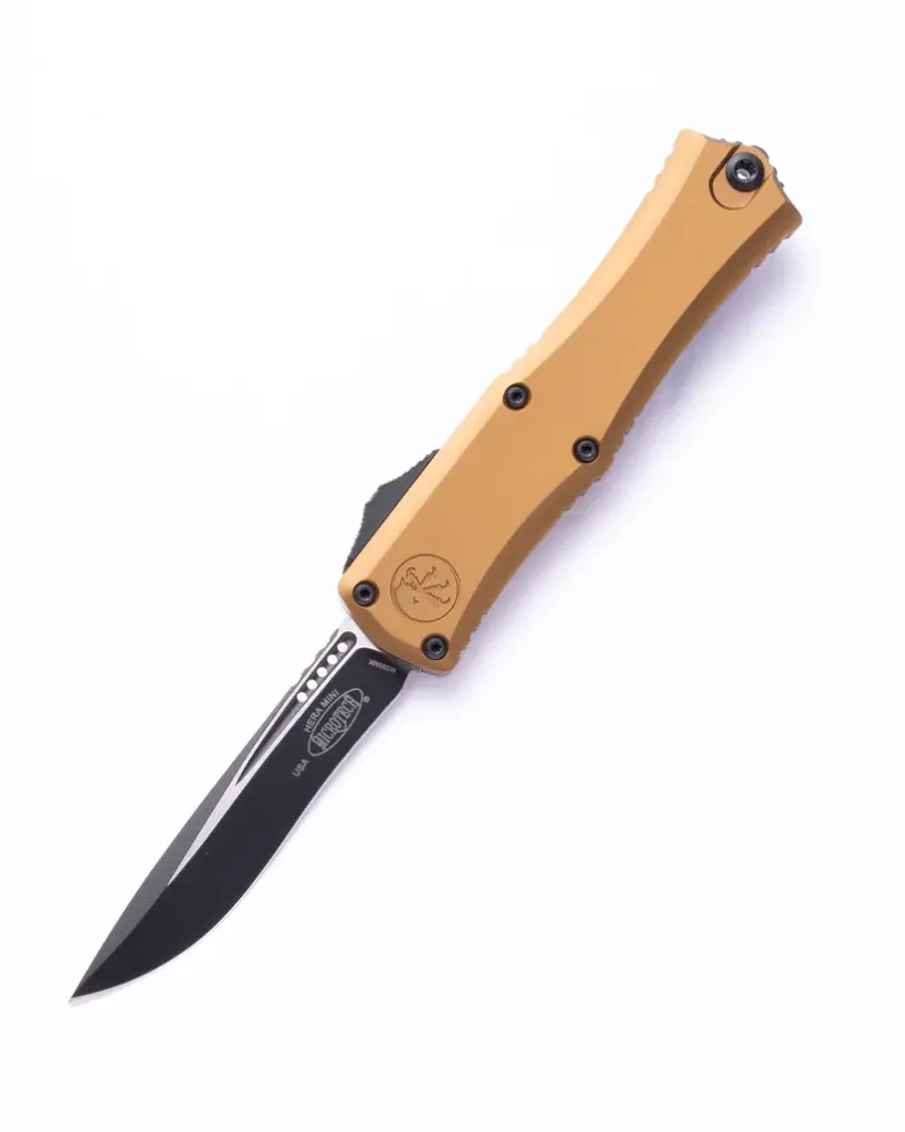 Microtech 1705M-1TA Hera II Mini OTF Automatic Knife Tan 3" Recurve Black 