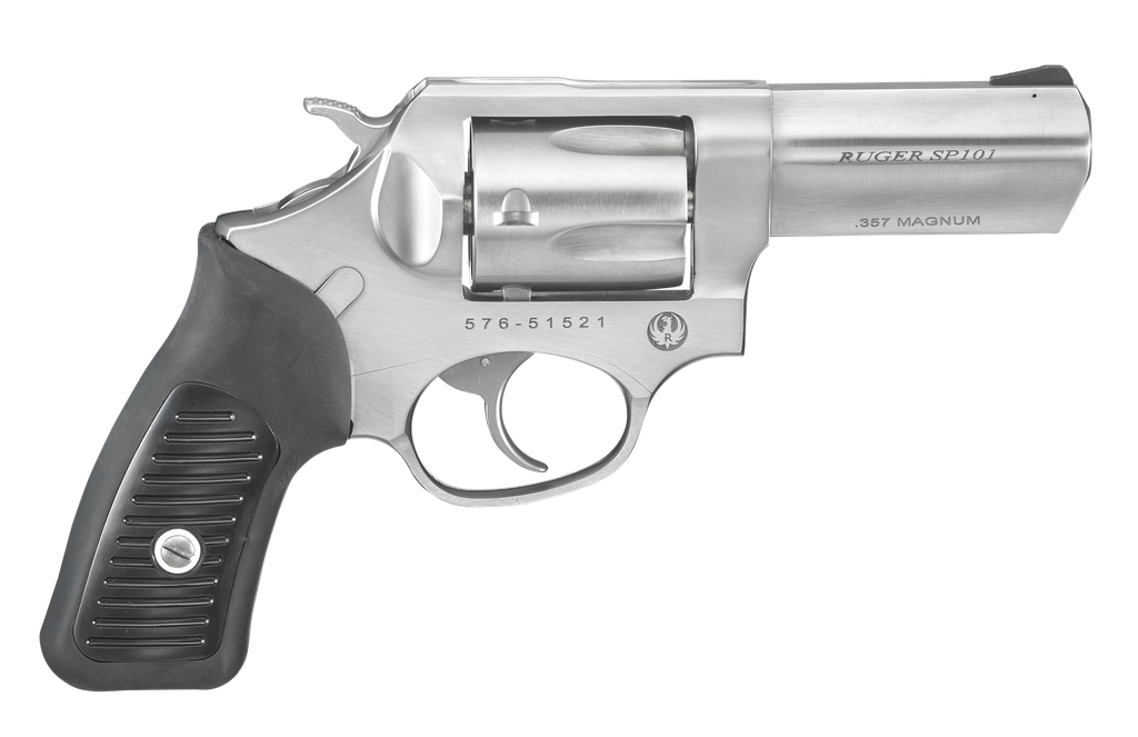 Ruger 5719 SP101 357 Mag 5rd 3.10" Satin Stainless Steel Barrel, Cylinder & Frame, Black Rubber Grip, Transfer Bar Safety, Exposed Hammer 
