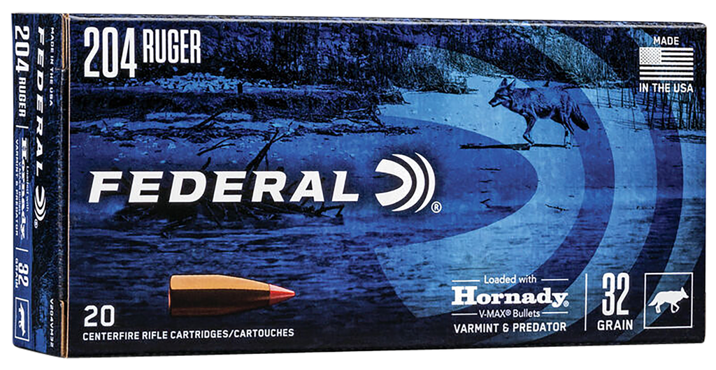 FEDERAL V204VM32 VARMINT & PREDATOR 204 RUGER 32 GRAIN V-MAX 20 PER BOX