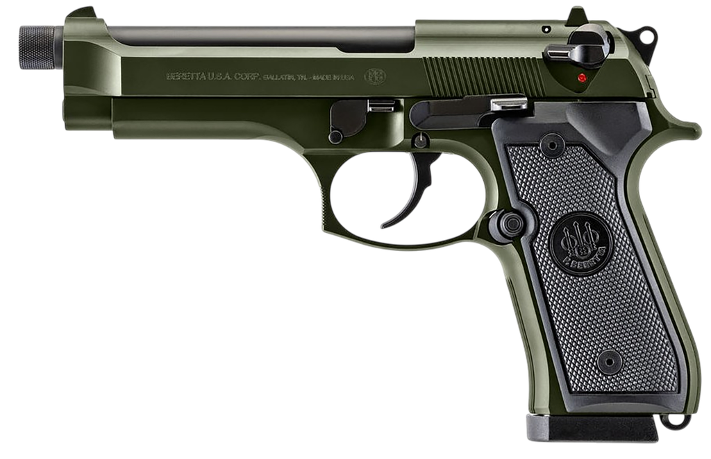 BBERETTA J92F300GRTB18 92FS 9MM 18+1 5.10" THREADED BBL OD GREEN 
