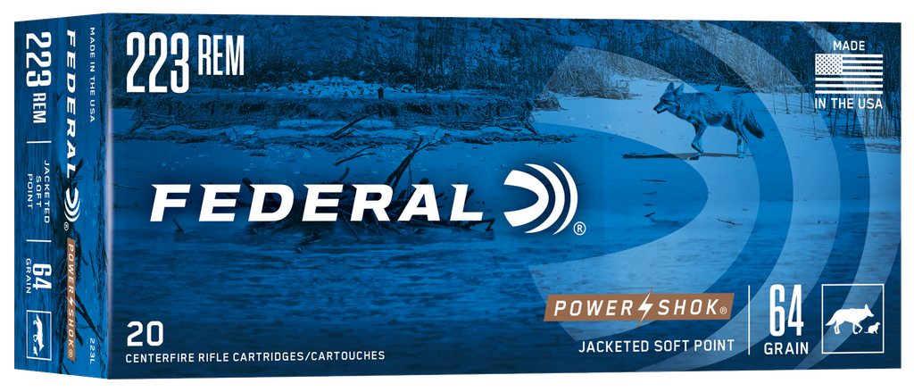 FEDERAL 223L POWER-SHOK 223REM 64 GRAIN JACKETED SOFT POINT 20 PER BOX