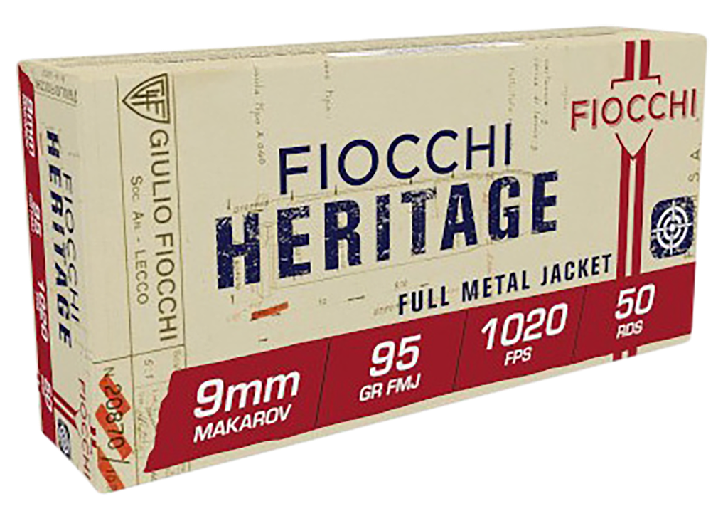 FIOCCHI 9MAK HERITAGE 9MM MAKAROV 95 GRAIN FULL METAL JACKET 50 RNDS