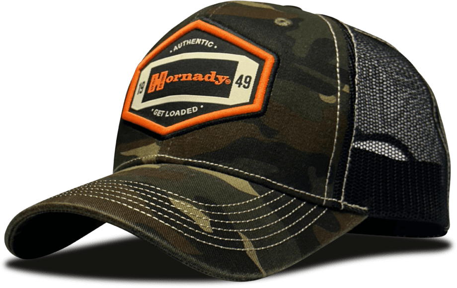 HORNADY 32830 CAMO TRUCKER HAT WITH HORNADY PATCH
