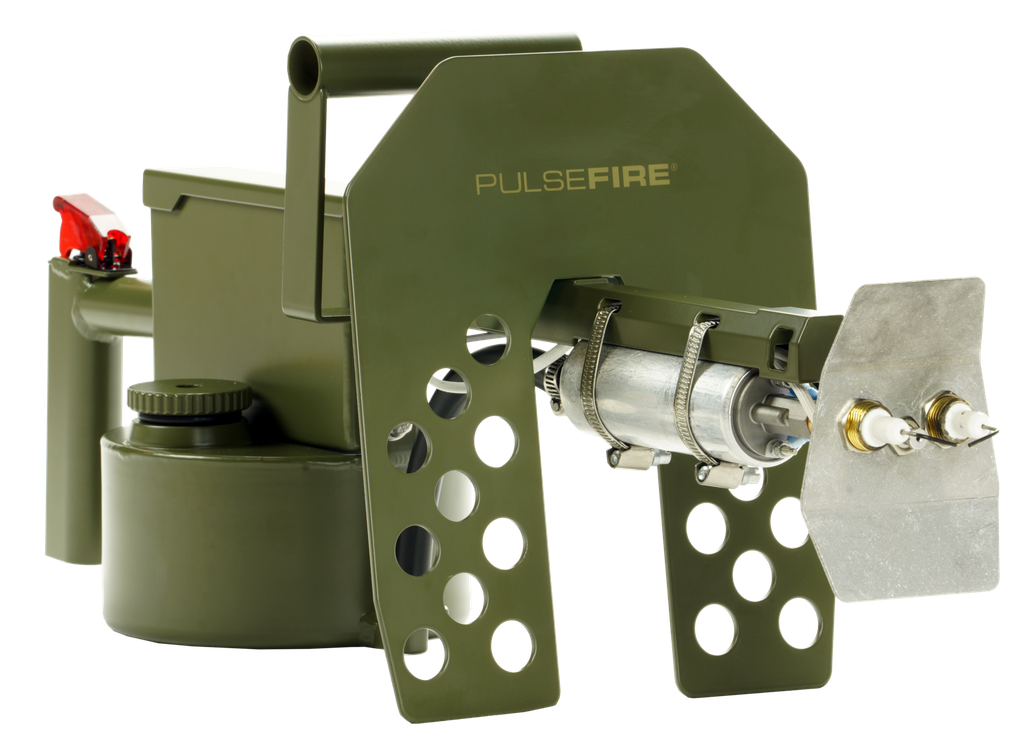 EXOTHERMIC TECHNOLOGIES PFLRT PULSEFIRE LRT GREEN POWDER COATED ALUMINUM/BRASS/VITON 25 FT FLAME RANGE