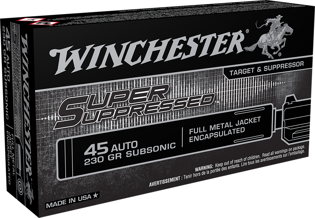 WINCHESTER SUP45 SUPER SUPPRESSED 45ACP SUBSONIC 230GR ENCAPSULATED FULL METAL JACKET 50 RNDS