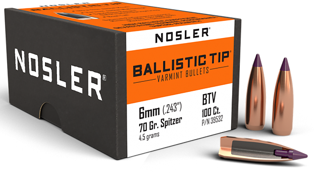 NOSLER 39532 BALLISTIC TIP 6MM 70 GRAIN SPITZER POINT 100 CNT