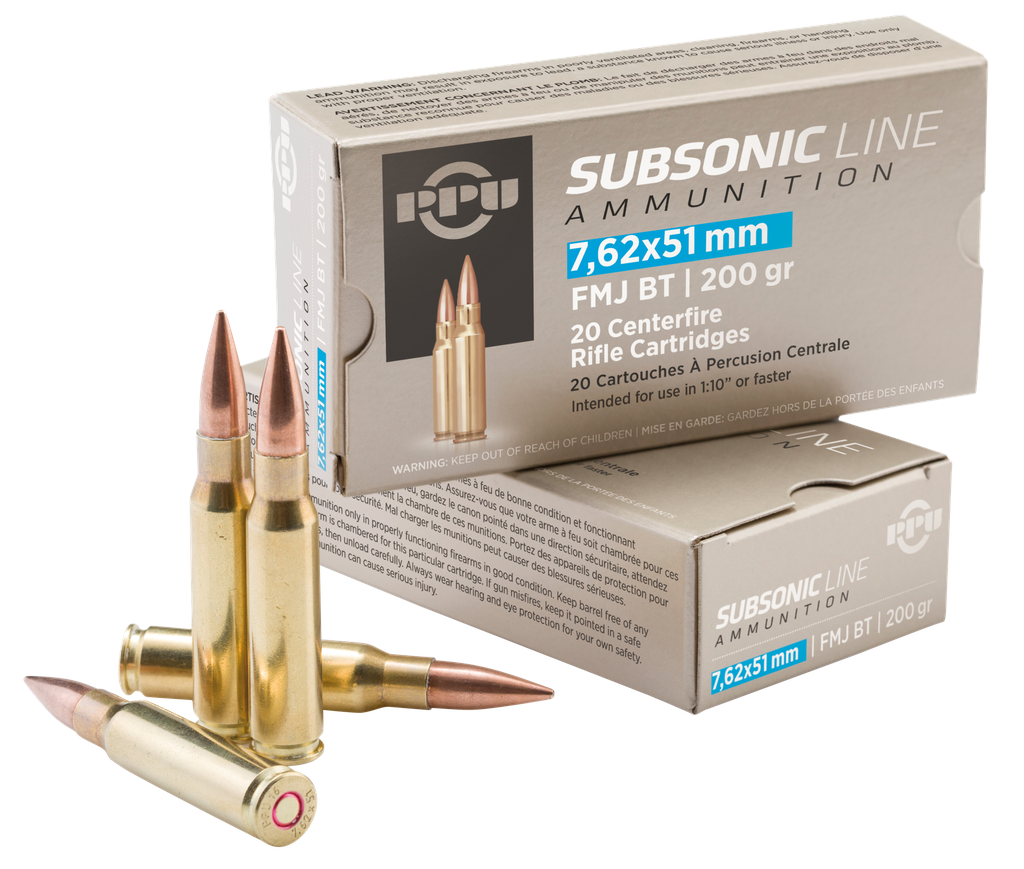 PPU PPS762 SUBSONIC LINE 7.62X51MM 200 GRAIN FMJ BT 20 RNDS