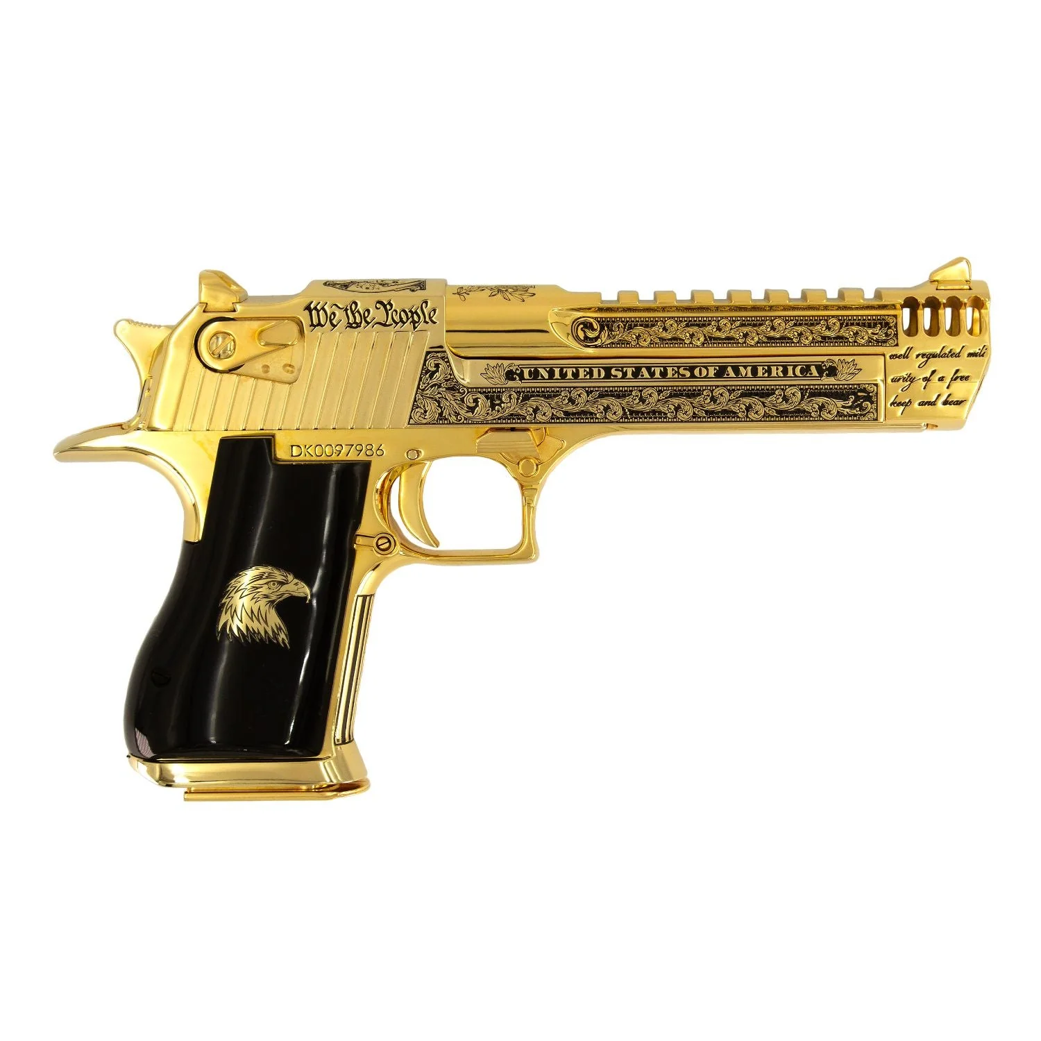 MAGNUM RESEARCH DESERT EAGLE PATRIOT 50 AE 6" 24KT GOLD PLATED AND ENGRAVED 