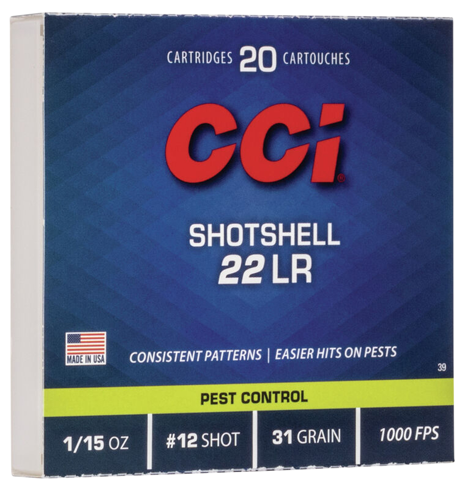 CCI 0039 RIMFIRE SHOTSHELL 22 LR 31 GRAIN #12 SHOT 20 PER BOX