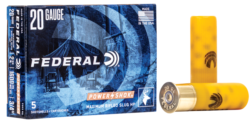 FEDERAL F203RS POWER-SHOK 20 GAUGE 2-3/4" 3/4OZ RIFLED SLUG 5 RNDS