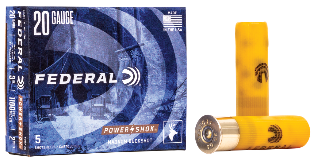 FEDERAL F2072B POWER-SHOK MAGNUM 20 GA 3" 18 PELLETS 1 1/4OZ 2 BUCKSHOT 5 RNDS