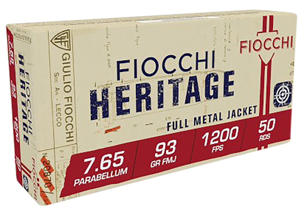FIOCCHI 765A HERITAGE 7.65 PARABELLUM  93 GRAIN SJSP 50 RNDS