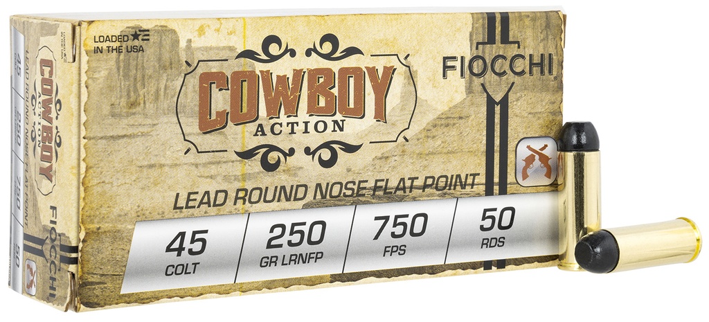 FIOCCHI 45LCCA 45 LC COWBOY ACTION 250 GRAIN LRN FP 50 RNDS