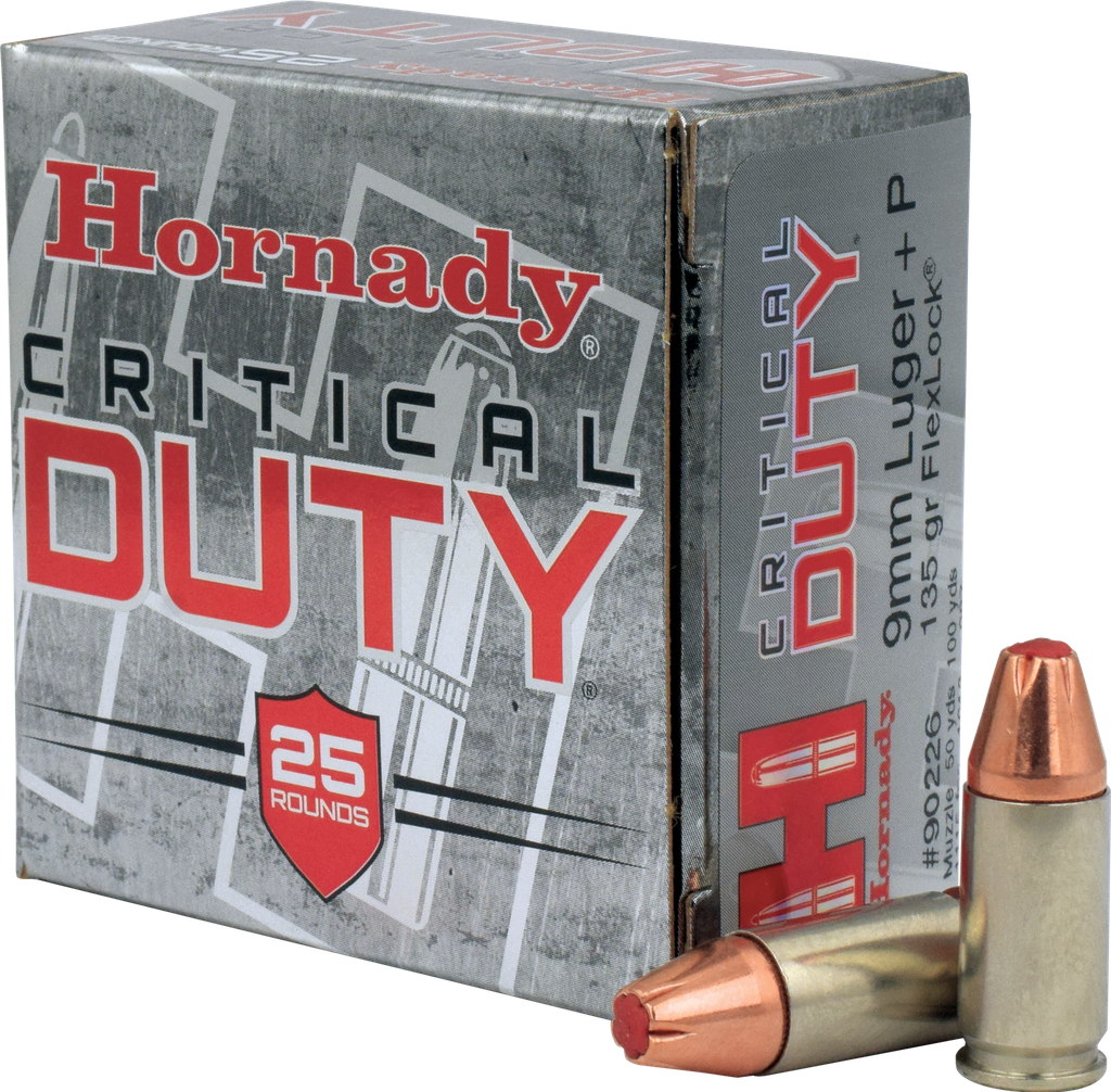 HORNADY 90226 CRITICAL DUTY 9MM LUGER+P 135 GRAIN  FLEXLOCK 25 RNDS