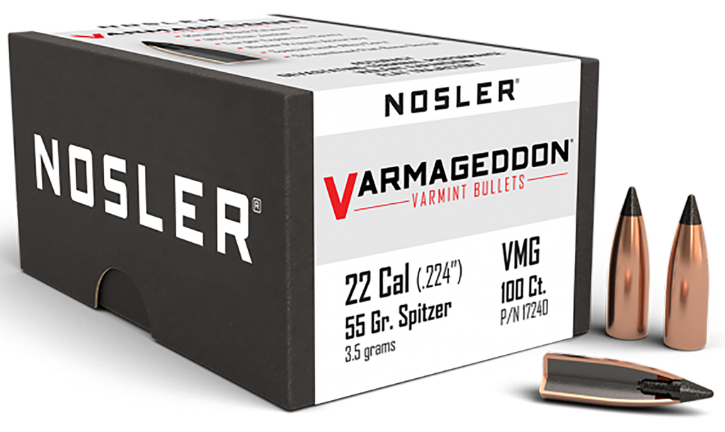 NOSLER 17240 VARMAGEDDON 22 CALIBER 55 GRAIN FLAT BASE TIPPED 100 CNT 