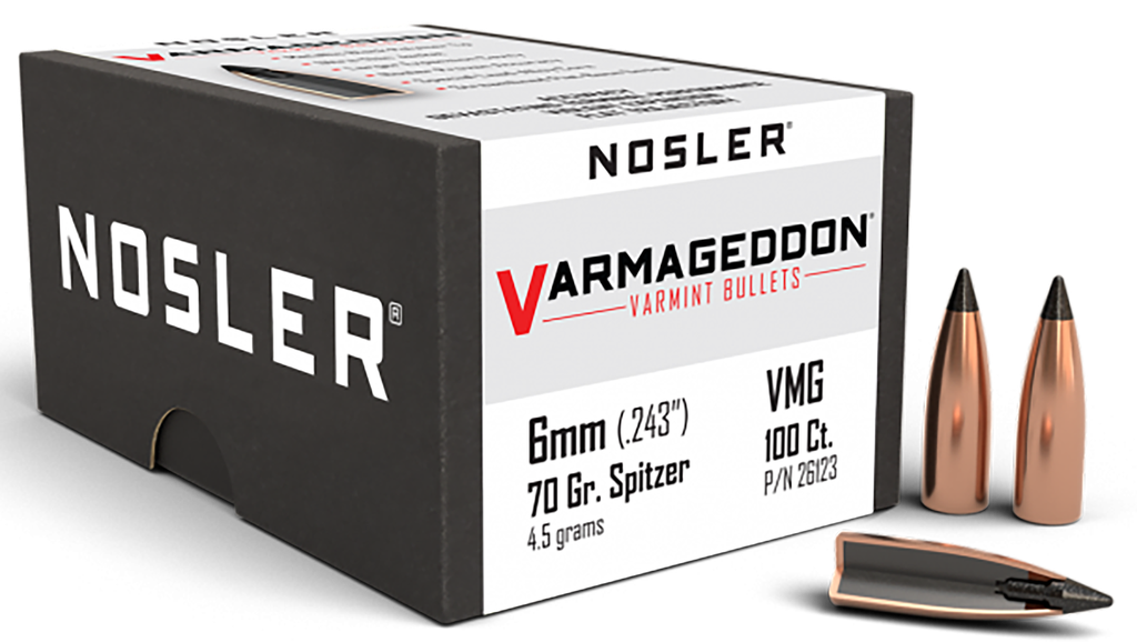 NOSLER 26123 VARMAGEDDON 6MM 70 GRAIN FLAT BASE TIPPED 100 CNT