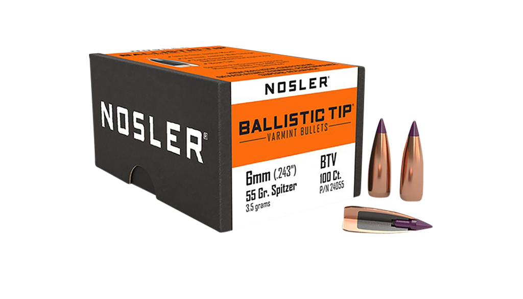 NOSLER 24055 BALLISTIC TIP 6MM 55 GRAIN SPITZER 100 CNT