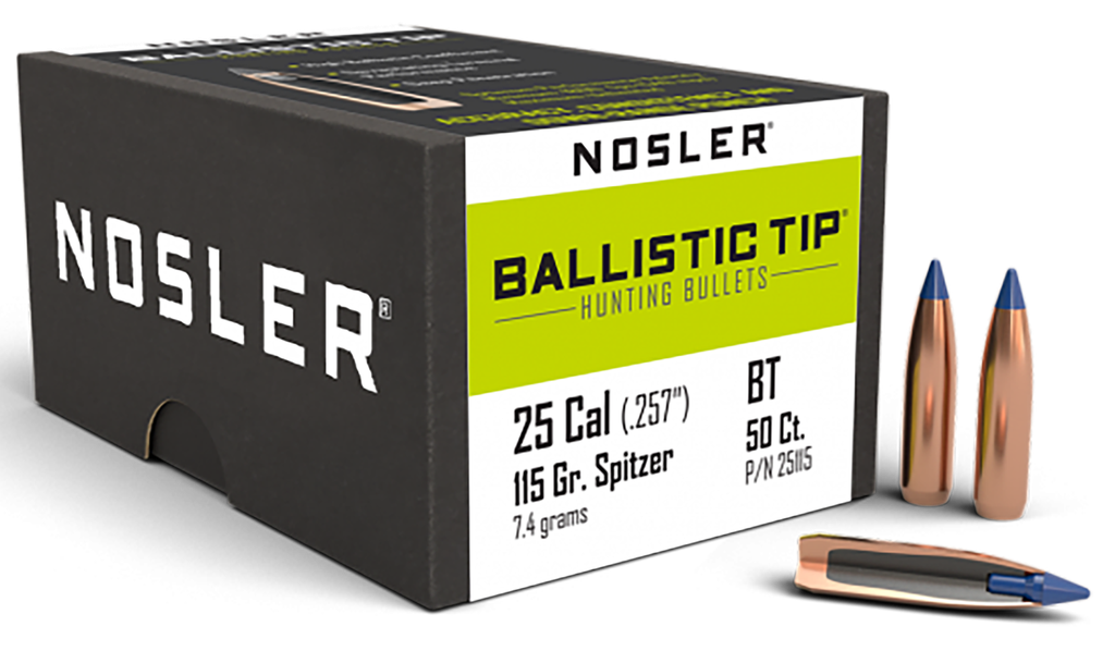 NOSLER 25115 BALLISTIC TIP 25 CAL 115 GRAIN SPITZER POINT 50 CNT 