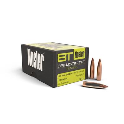 NOSLER 26120 BALLISTIC TIP 6.5MM 120 GRAIN SPITZER 50 CNT
