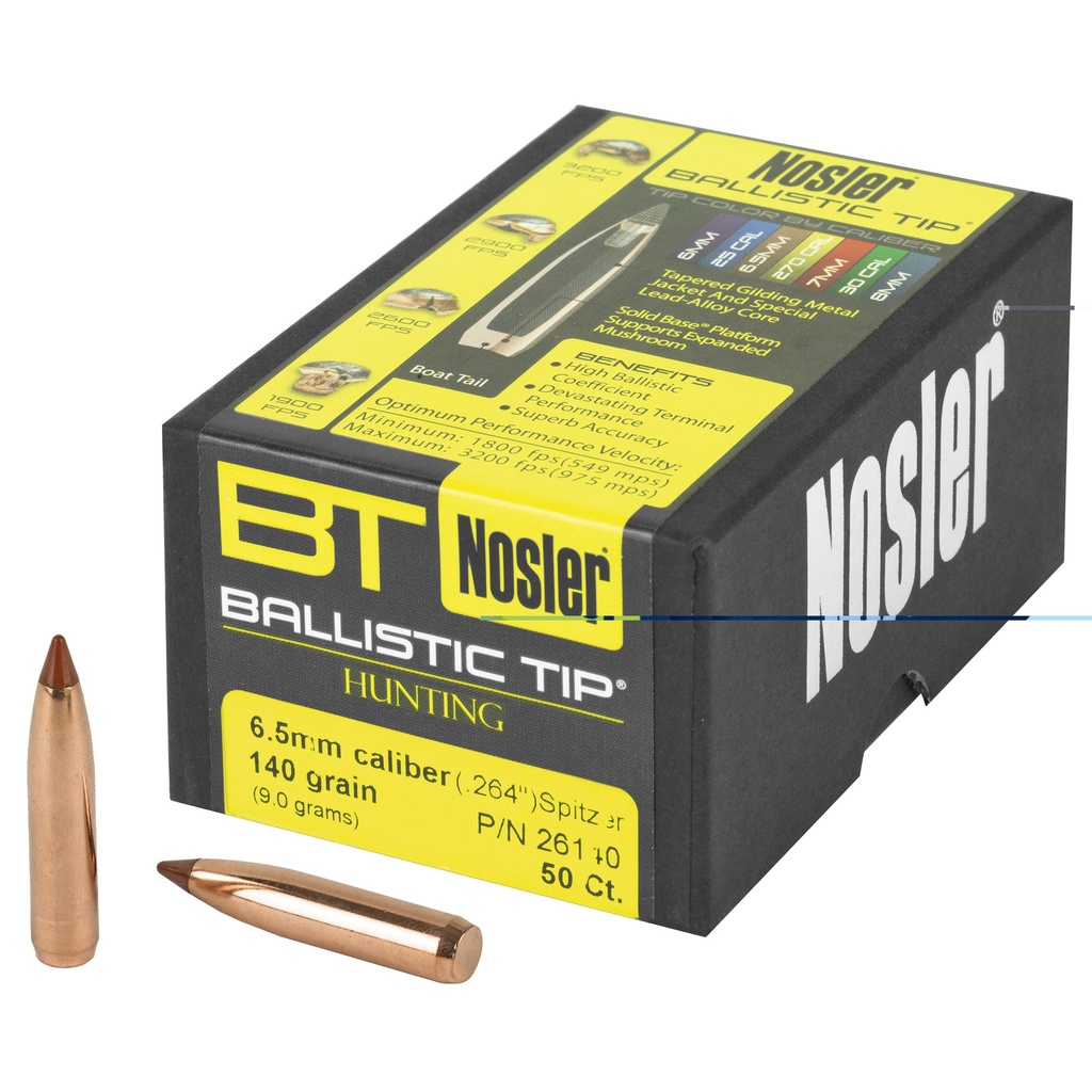 NOSLER 26140 BALLISTIC TIP 6.5MM 140 GRAIN SPITZER POINT 50 CNT