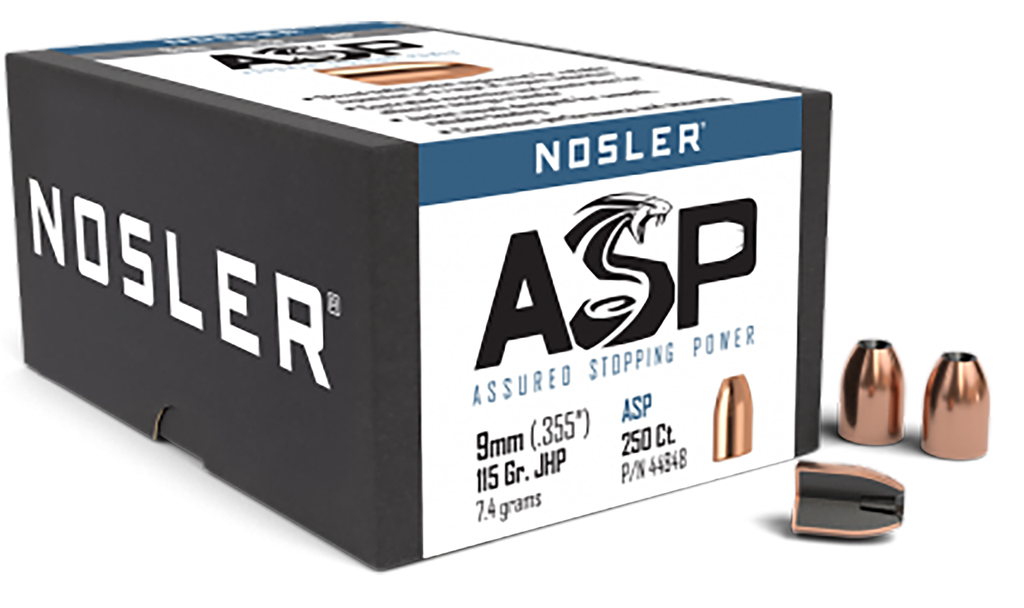 NOSLER ASSURED STOPPING POWER, NOS 44848 BULK HNDGN  9MM 115 JHP   250