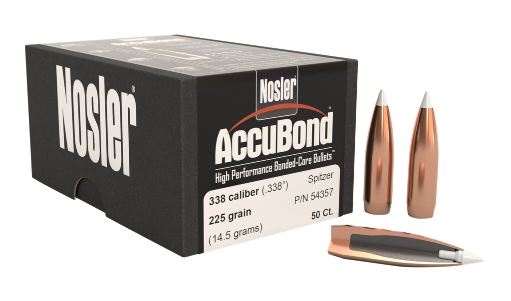 NOSLER 54357 ACCUBOND 338 CALIBER 225 GRAIN SPITZER POINT 50 CNT